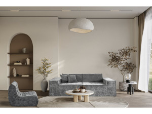 Canapé droit modulable en tissu texturé "Lusso" - 3 places - Gris 2