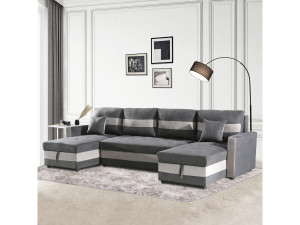 Canapé panoramique convertible avec coffres de rangement "Antoine" - 5 places - Gris foncé/ Gris clair 2