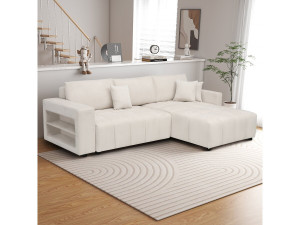 Canapé d'angle convertible tissu chenille 3 places - "Trocadero" - Crème 2