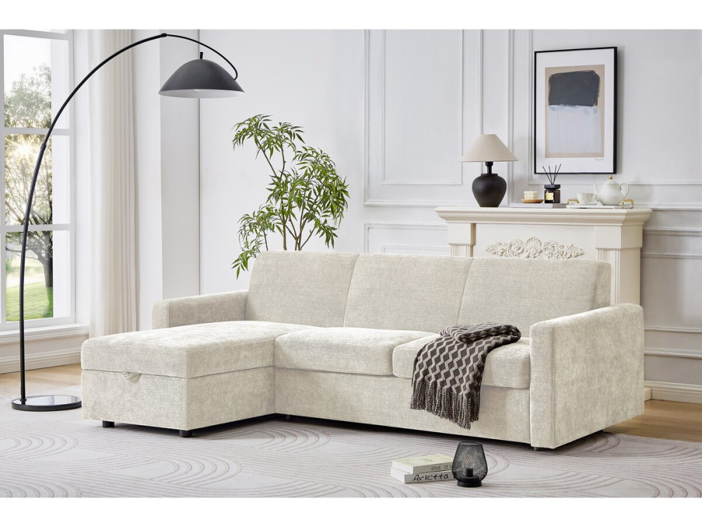 Canapé d'angle réversible convertible express en tissu "Celia" - 3 places  - Beige