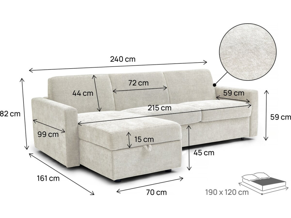 Canapé d'angle réversible convertible express en tissu "Celia" - 3 places  - Beige