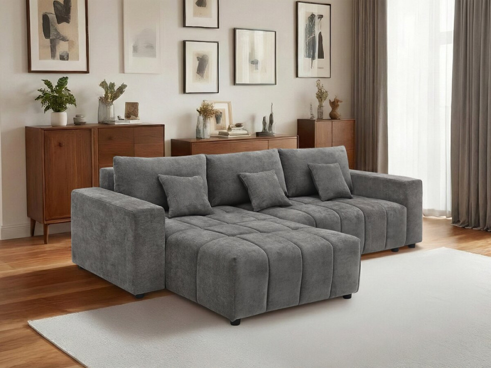 Canapé d'angle réversible/convertible en tissu - "George" - 4 places - Gris
