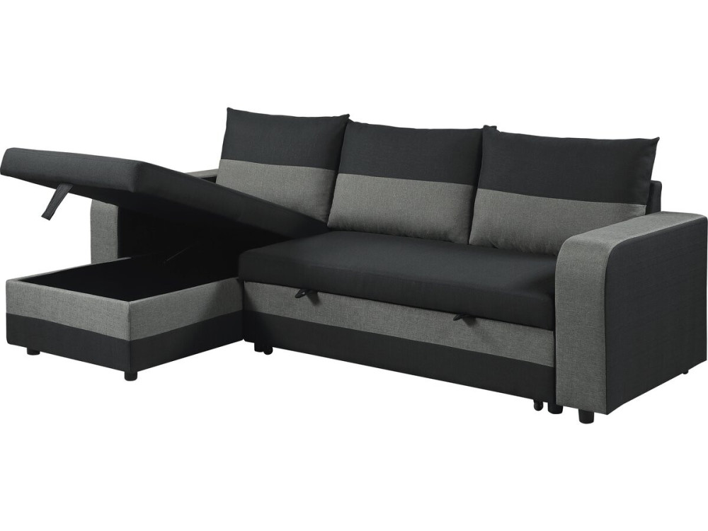 Canapé d'angle réversible/convertible en tissu "Victor" - 3 places - Noir