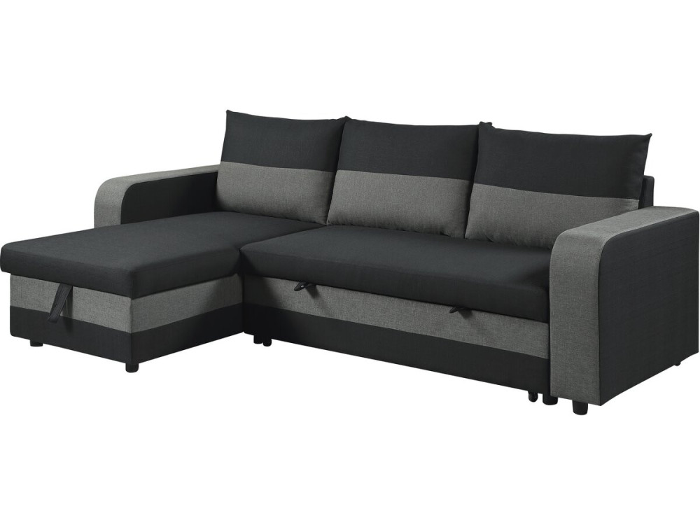 Canapé d'angle réversible/convertible en tissu "Victor" - 3 places - Noir