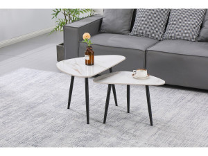Lot de 2 tables basses gigognes en céramique "Terra" - 49 x 79 x 56 cm - Blanc 2