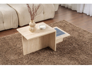 Table basse en bois "Harmony" - 80 x 40 x 40 cm - Travertin 2