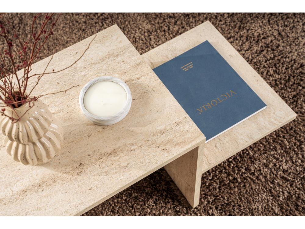 Table basse en bois "Harmony" - 80 x 40 x 40 cm - Travertin