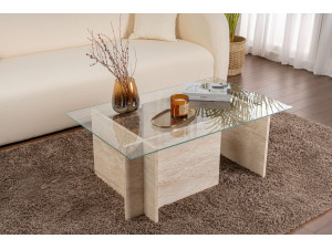 Table basse en bois "Vetrino" - 105 x 65 x 40 cm - Travertin 2