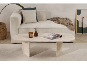 Table basse en bois "Ovalis" - 130 x 65 x 40 cm - Travertin 2