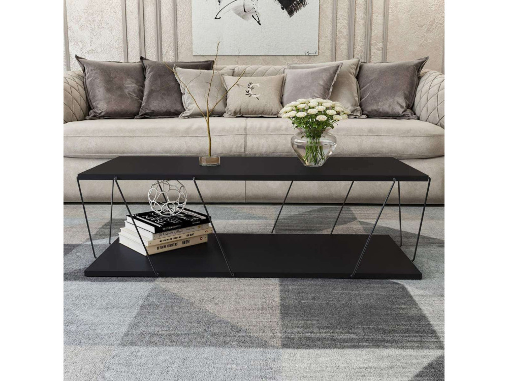 Table basse en bois "Zisino" - 120 x 50 x 30 cm - Gris anthracite