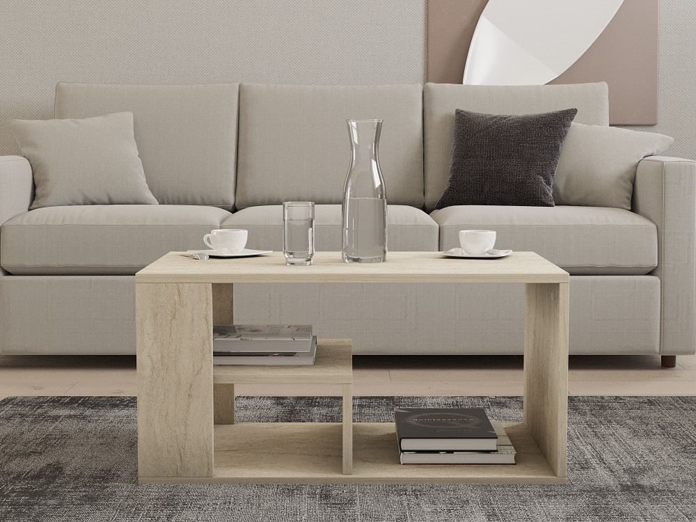 Table basse en bois "Eros" - 80 x 40 x 50 cm - Travertin