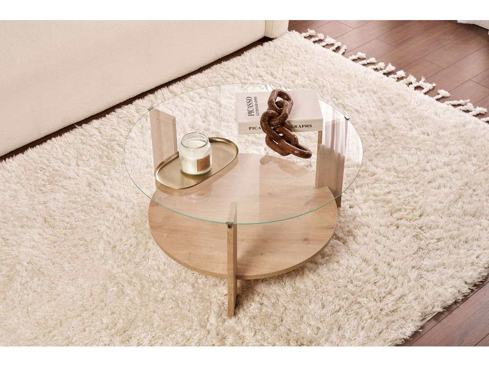 Table basse en bois "Clara" - 75 x 75 x 40 cm - Chêne SaphirTransparent