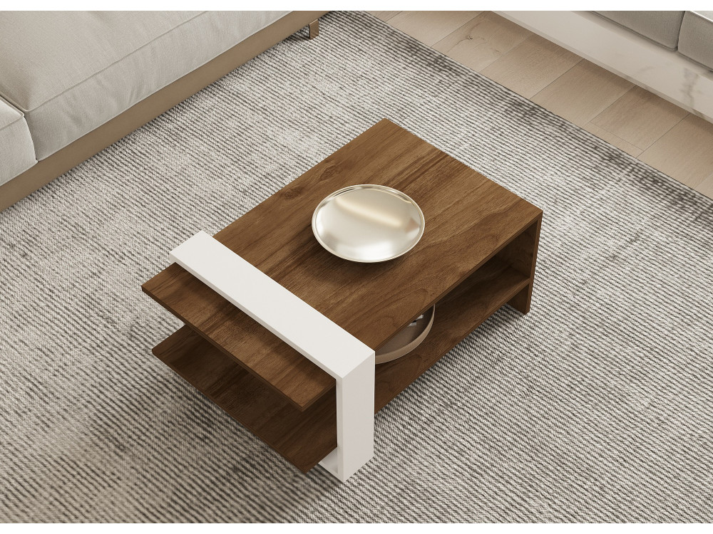 Table basse en bois "Gaye" - 80 x 50 x 35 cm - Noyer, Blanc