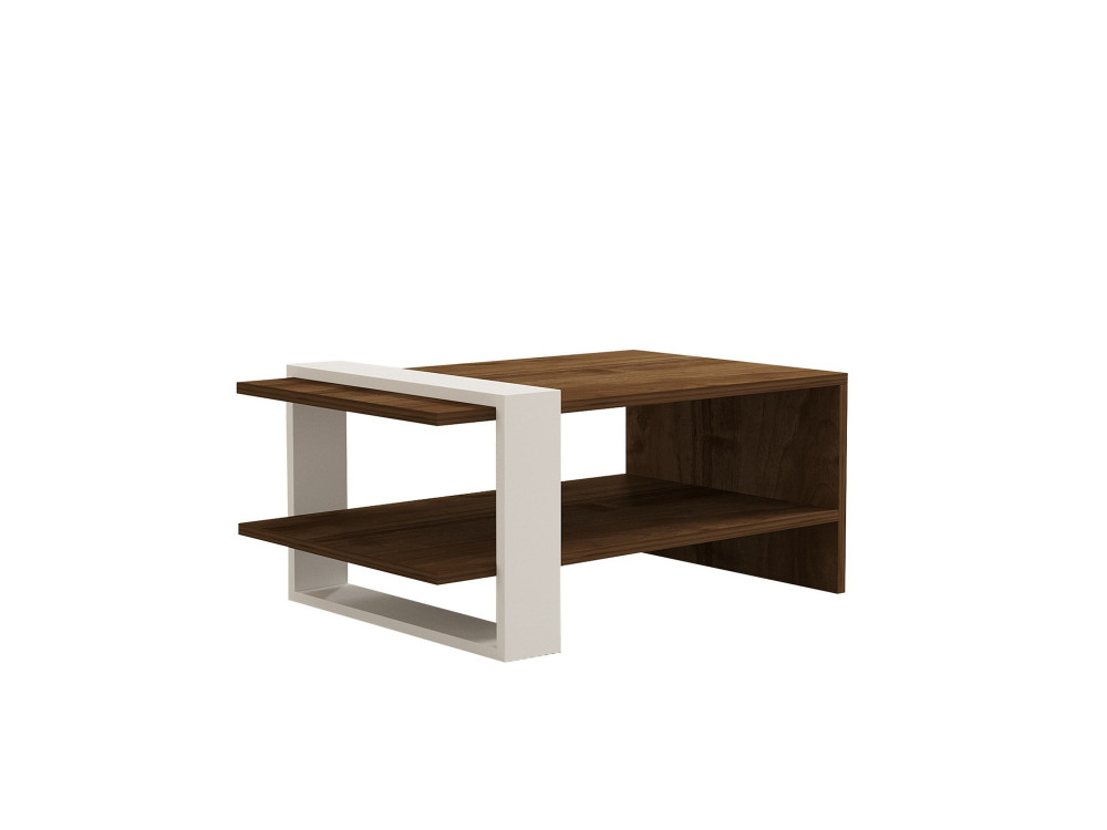 Table basse en bois "Gaye" - 80 x 50 x 35 cm - Noyer, Blanc