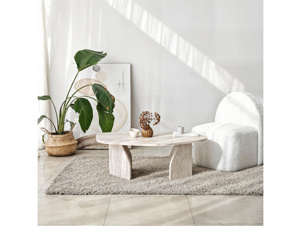 Table basse en bois "Rock" 100 x 60 x 35 cm - Travertin
