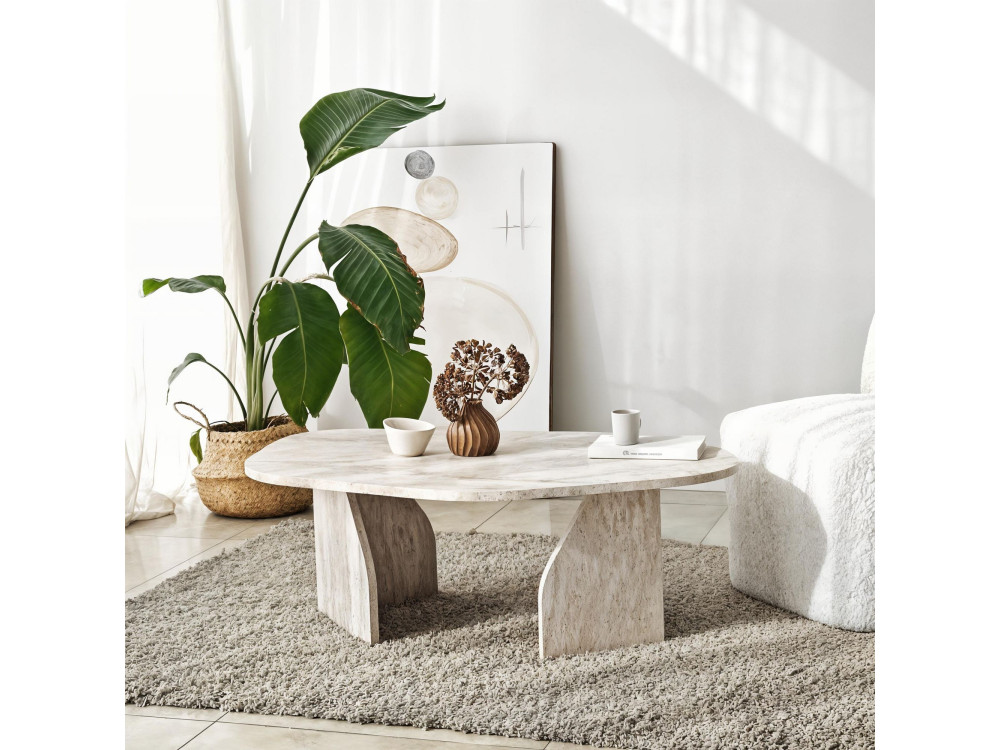 Table basse en bois "Rock" 100 x 60 x 35 cm - Travertin