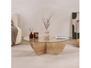 Table basse en verre "Liya" 90 x 90 x 30 cm - Chêne saphir 2