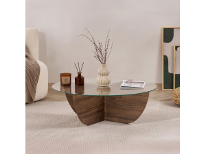 Table basse en verre "Liya" 90 x 90 x 30 cm - Noyer 2