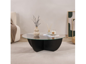 Table basse en verre "Liya" 90 x 90 x 30 cm - Bois Noir 2