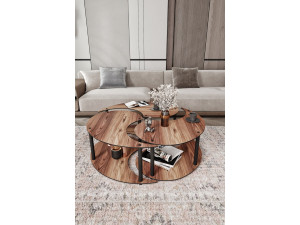Ensemble de table basse en bois "Yin" 70 x 70 x 38 cm - Noyer 2