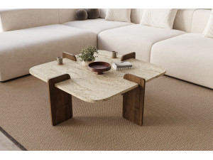 Table basse en bois "Poalla" - 90 x 90 x 35 cm - Travertin 2