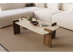 Table basse en bois "Leapiri" - 120 x 60 x 35 cm - Travertin 2