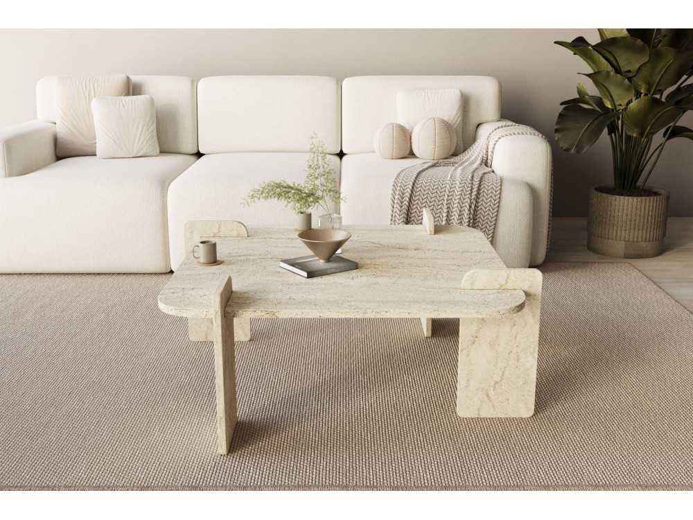 Table basse en bois "Woog" 90 x 90 x 35 cm - Travertin