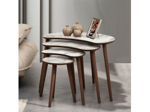 Table gigogne (4 pièces) en bois "Moon" 40 x 75 x 55 cm - Blanc 2