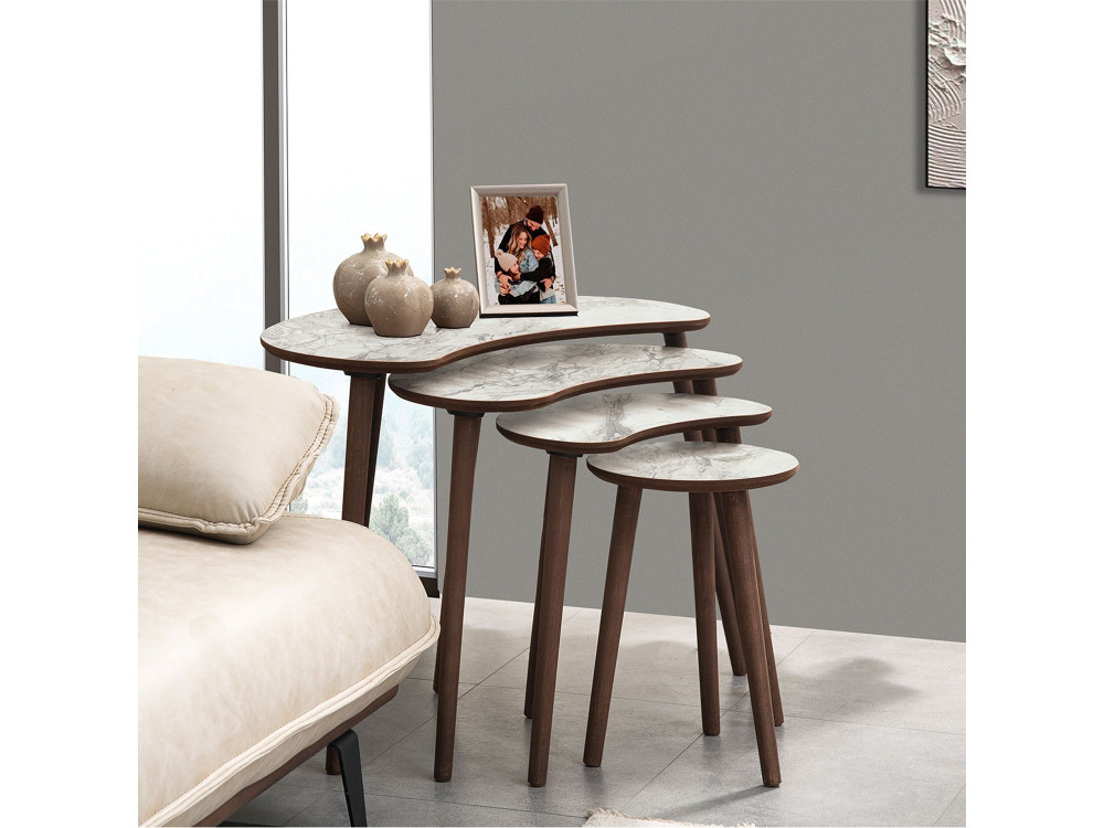 Table gigogne (4 pièces) en bois "Moon" 40 x 75 x 55 cm - Blanc