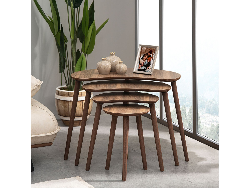 Table gigogne (4 pièces) en bois "Moon" 40 x 75 x 55 cm - Noyer