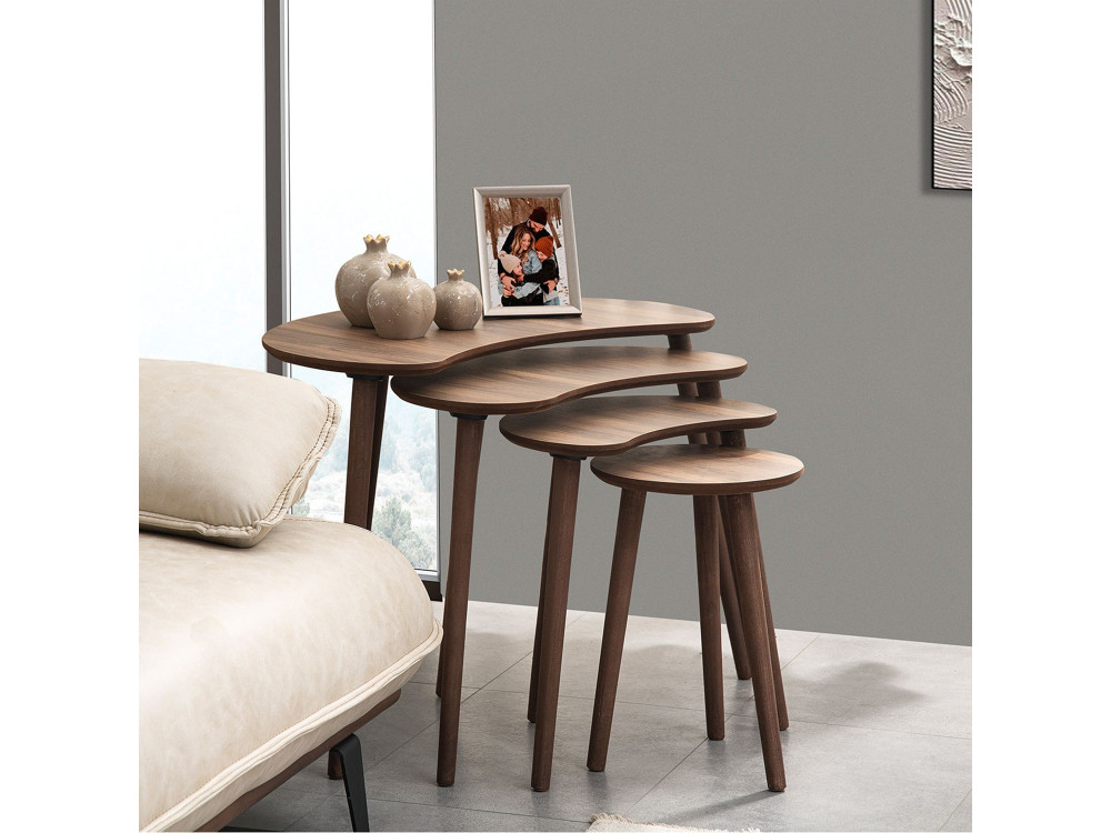 Table gigogne (4 pièces) en bois "Moon" 40 x 75 x 55 cm - Noyer