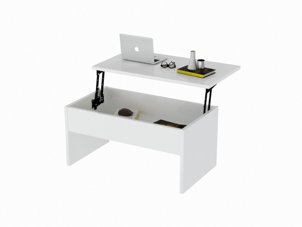 Table basse avec coffre de rangement en bois "Akilli" - 90 x 52 x 45 cm - Blanc