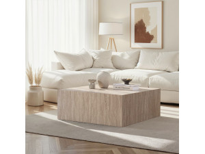 Table Basse en MDF "Prizma" - 90 x 90 x 35 cm - Travertin 2