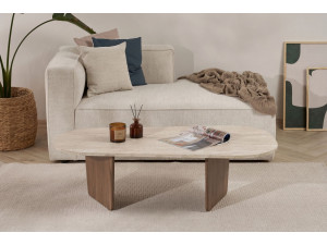 Table Basse en bois "Ovalis" - 130 x 65 x 40 cm - Travertin / Noyer 2
