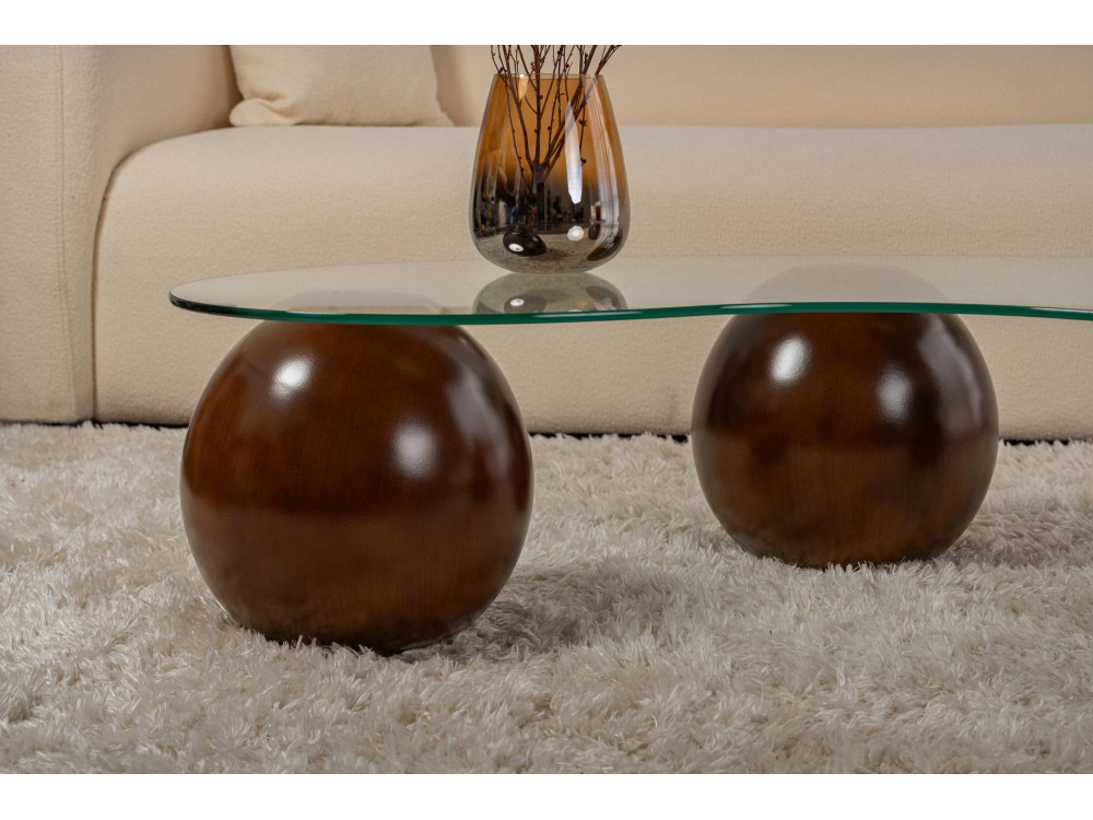 Table basse en verre "Sphere" - 120 x 70 x 30 cm - Marron