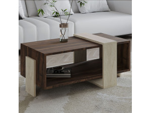 Table basse en bois "Meleni" - 90 x 49 x 40 cm - Travertin 2