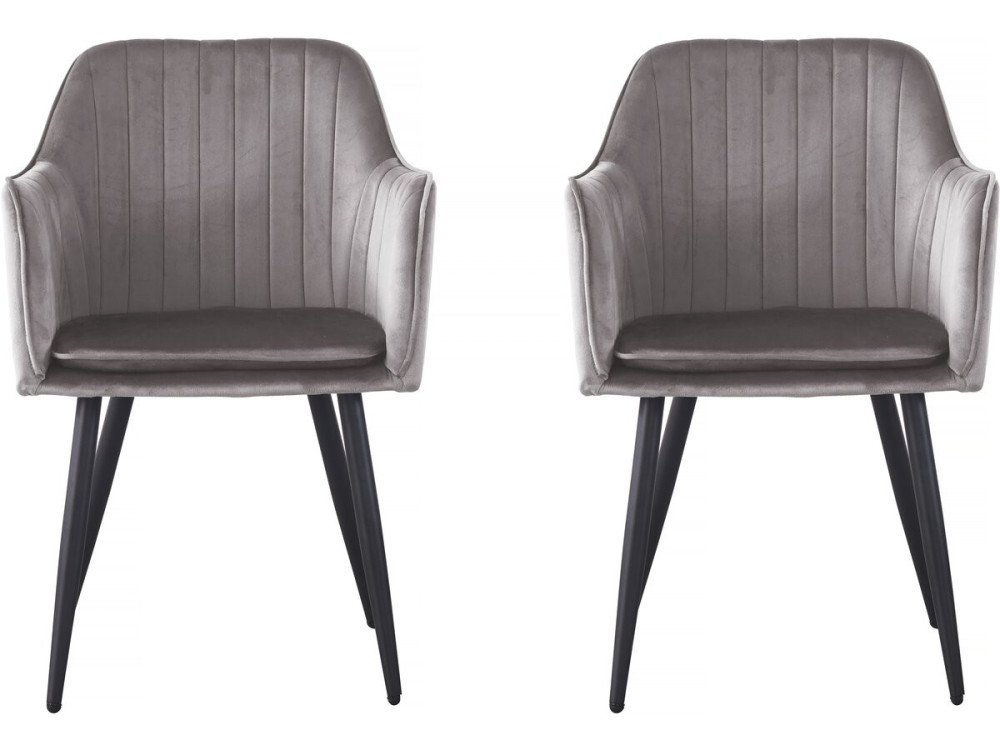 Lot de 2 chaises "Velma" en velours avec accoudoirs - Gris