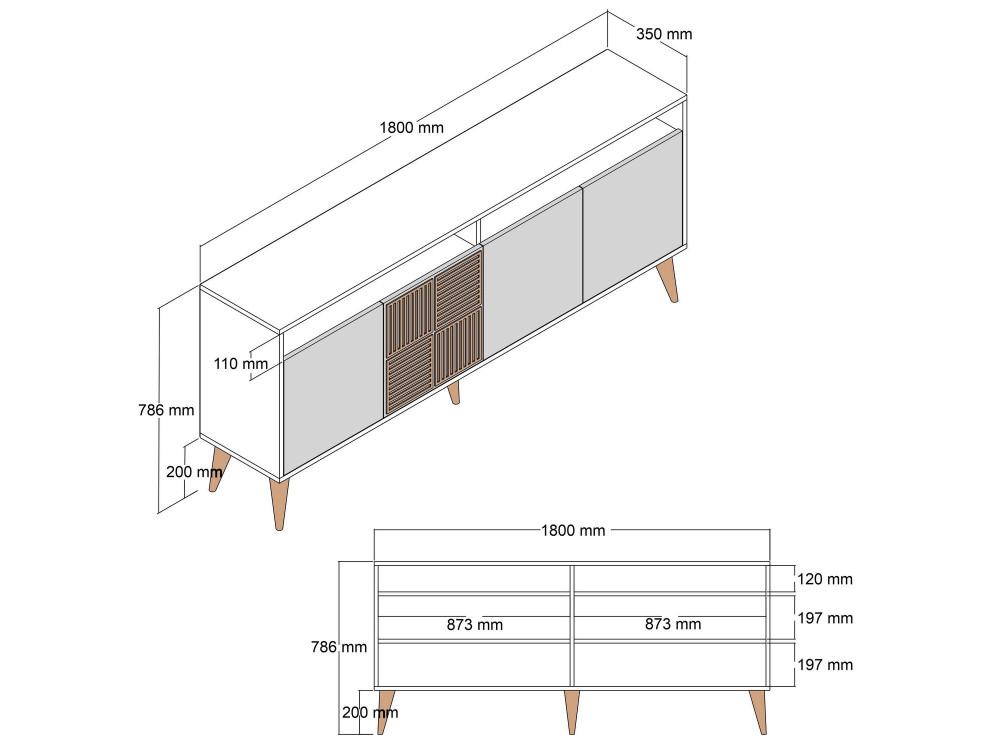 Buffet en bois "Milan" - 180 x 35 x 78 cm - Noyer
