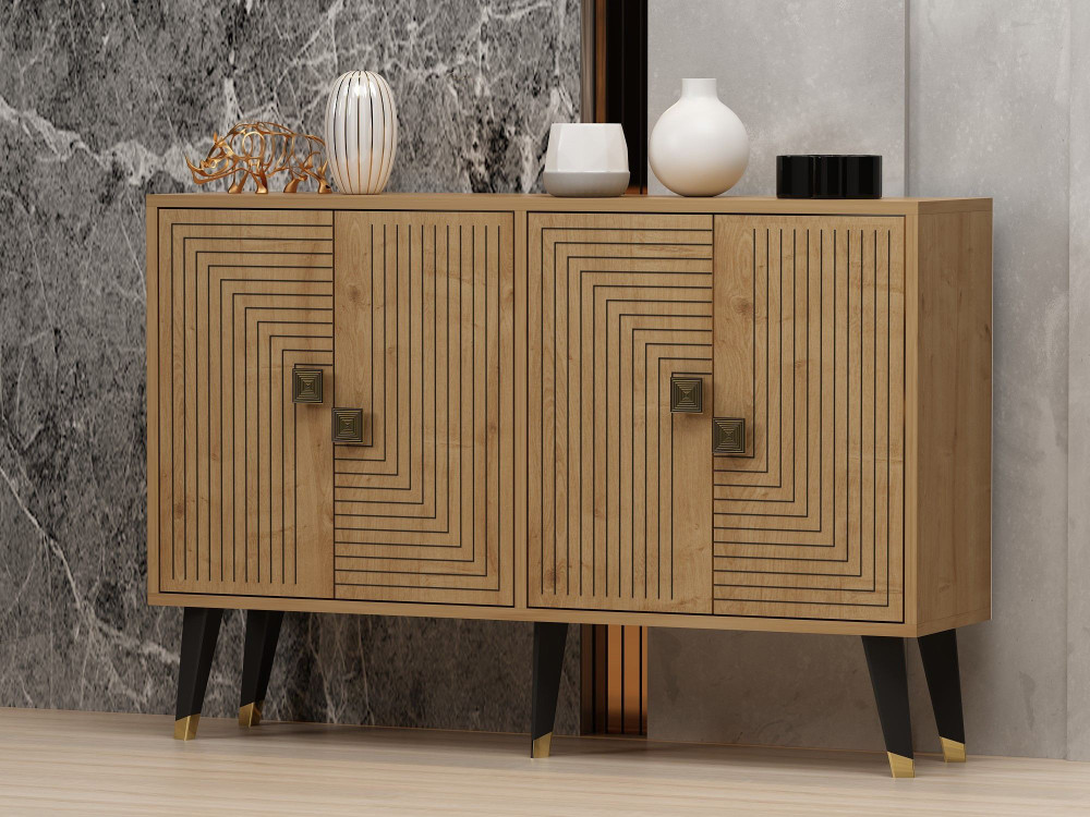 Buffet en bois "Ahart" - 120 x 30 x 80 cm - Chêne Saphir Or
