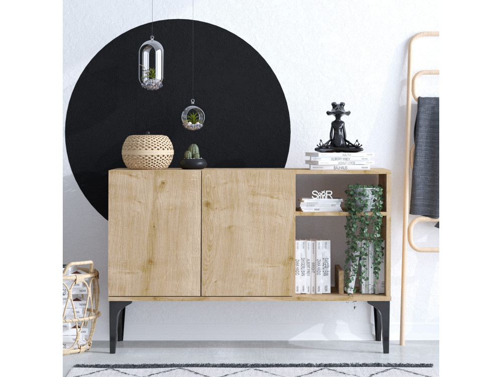 Buffet en bois "Oscar" - 120 x 40 x 80 cm - Chêne Saphir Noir