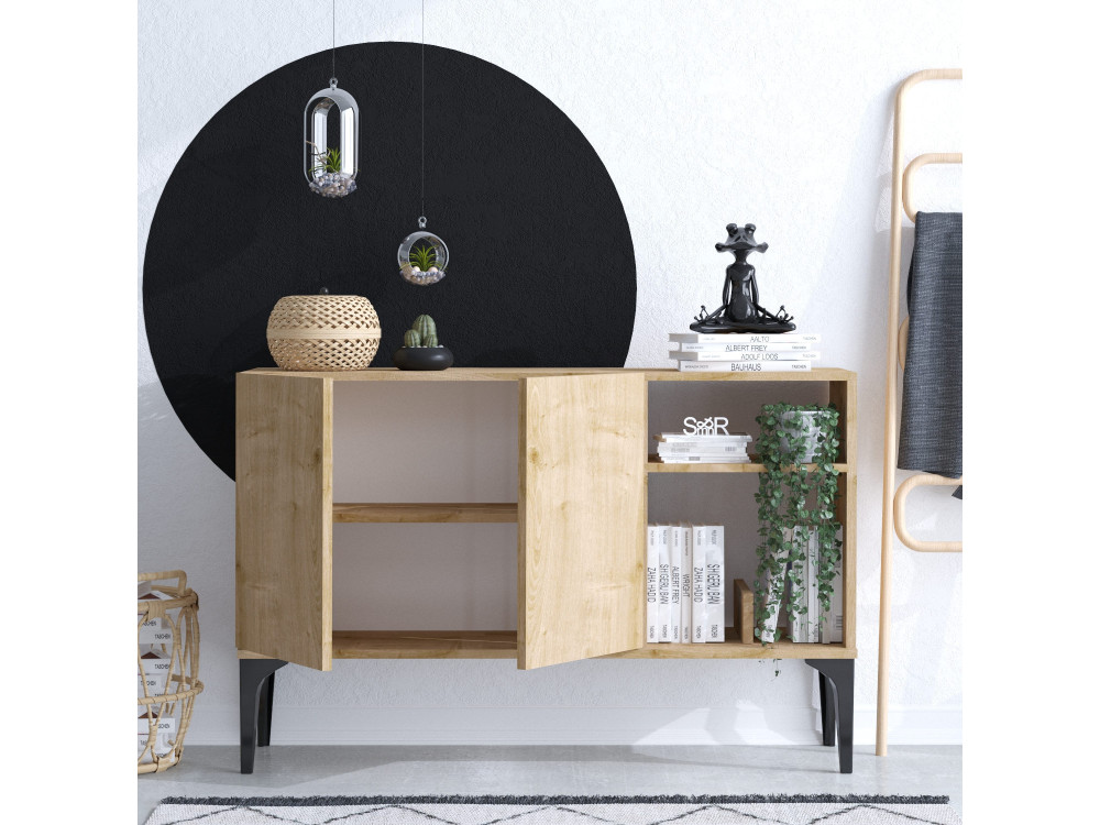 Buffet en bois "Oscar" - 120 x 40 x 80 cm - Chêne Saphir Noir