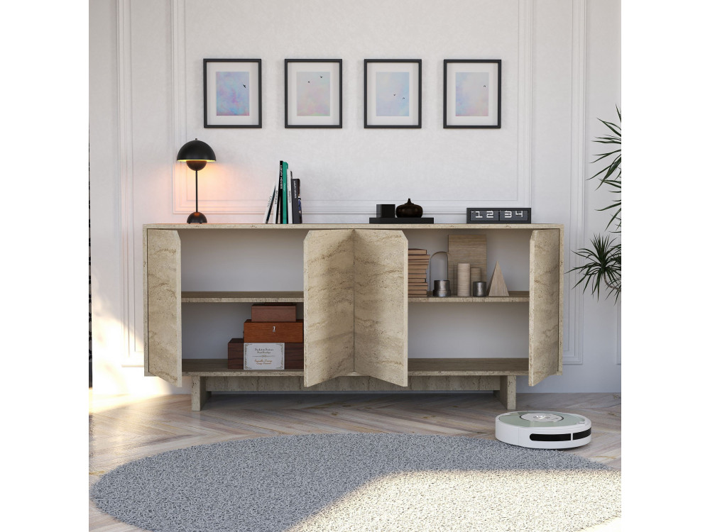 Buffet en bois "Turan" - 180 x 40 x 81 cm - Travertin