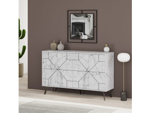 Buffet en bois "Dune" - 123 x 35 x 62 cm - Blanc marbré 2