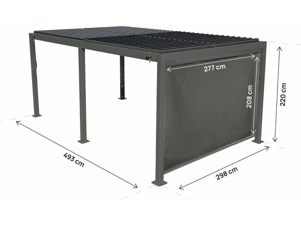 Pergola bioclimatique avec store en aluminium "Kensington" - 3 x 5 m - Gris