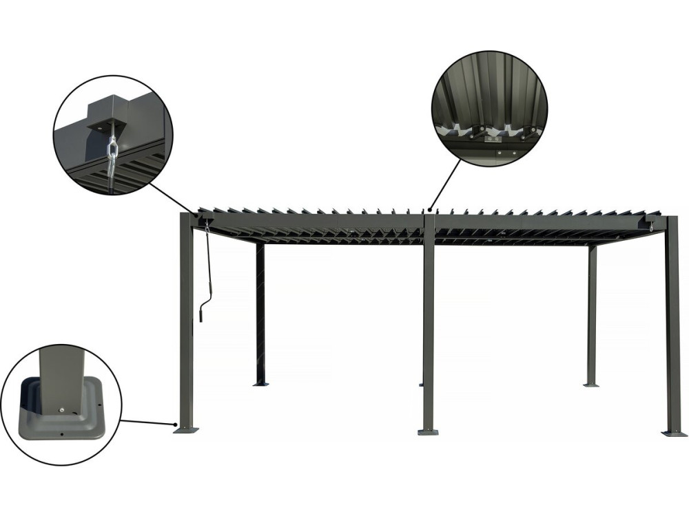 Pergola bioclimatique avec store en aluminium "Kensington" - 3 x 5 m - Gris