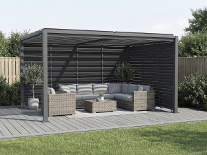 Pergola bioclimatique avec 7 persiennes en acier galvanisé "Howard" - 3 x 4 m - Gris 2