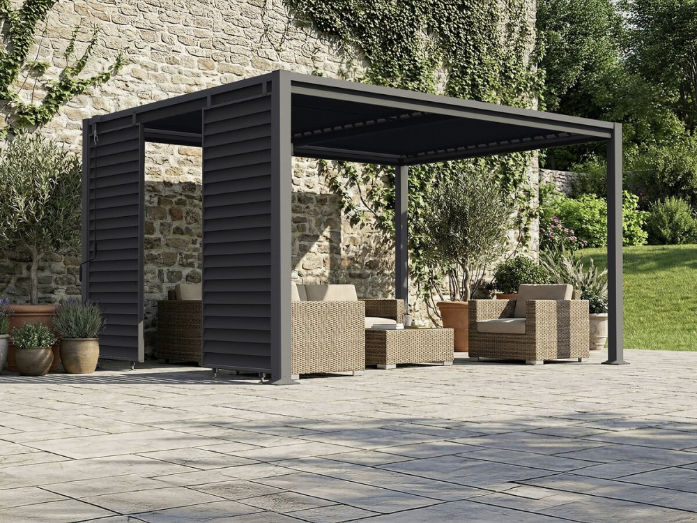 Persienne pour pergola bioclimatique en acier galvanisé "Clifford" - 92 x 4 x 208 cm - Gris