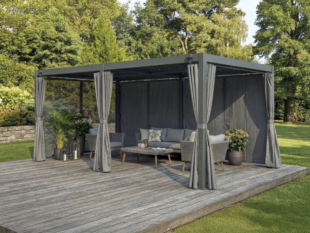 Rideau pour pergola bioclimatique "Kensington" - 3 x 6 m - Gris