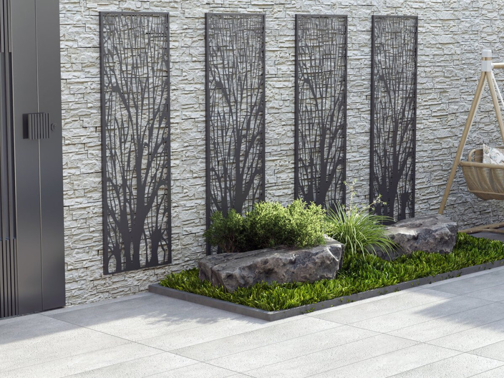 Clôture décorative en métal "Tree" 50 x 150 cm - Anthracite