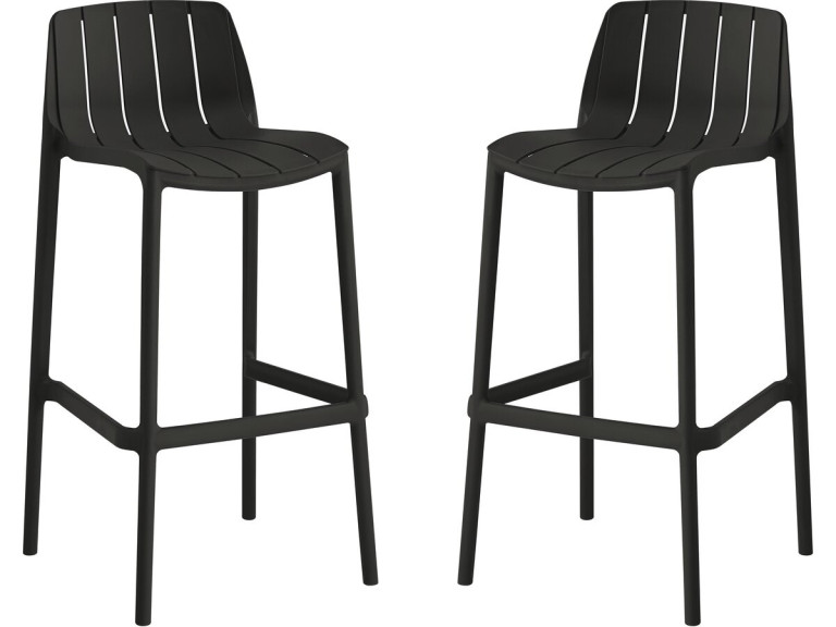 Lot de 2 chaises hautes de jardin empilable "Vaena" - Noir